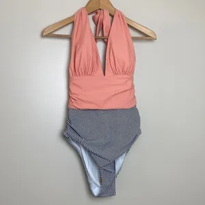 Cupshe Keeping You Accompanied Stripe One-Piece Halter Swimsuit Size M Coral‎ thumbnail 2