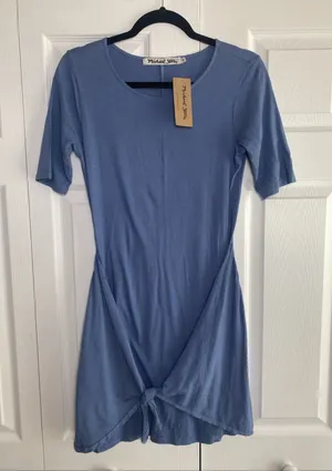 Michael Stars Faux Wrap Tee Dress Womens Size XS Indigo Blue Cotton Jersey NEW thumbnail 1