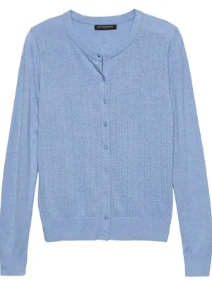 Banana Republic Womens Blue Pointelle Front Cardigan Sweater Sz L thumbnail 7