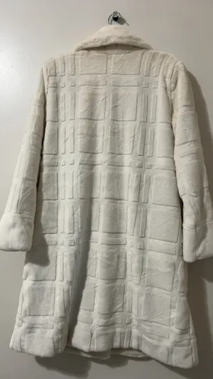 Dennis White Faux Fur Long Coat Small Elegant Textured thumbnail 2