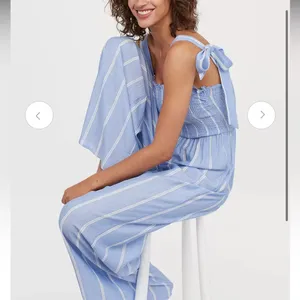 H&M Women Blue and White Striped Jumpsuit with smocking size 4 thumbnail 4