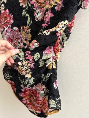 AFRM Los Angeles Lacey Black Floral Lace Two-Piece Midi Dress Set, Size S/M thumbnail 6