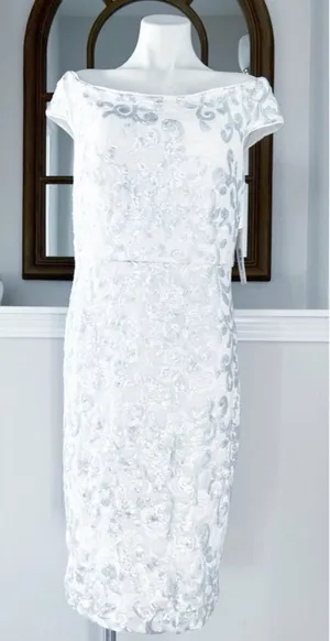 Eliza J. IVORY Off-the-Shoulder Dress Sequined Size 16, New w/Tag Retail $168 thumbnail 1