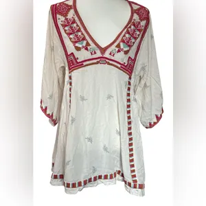 Free People Tulum Embroidered V-Neck mini boho peasant dress thumbnail 2