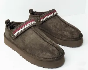 Women’s Brown FauxSuede Slip-On Loafers with Red & White Accent Strap Size 9 thumbnail 1