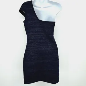 Foreign Exchange One Shoulder Bandage Mini Dress Womens M Navy Shimmer Bodycon thumbnail 2