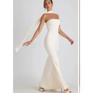 Oh Polly Imogene Scarf-Detail Strapless Gown Maxi Dress in Ivory Size 4 thumbnail 4