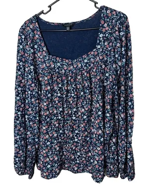 Lucky Brand Blue Floral Pattern Long Sleeve‎ Blouse XL thumbnail 1