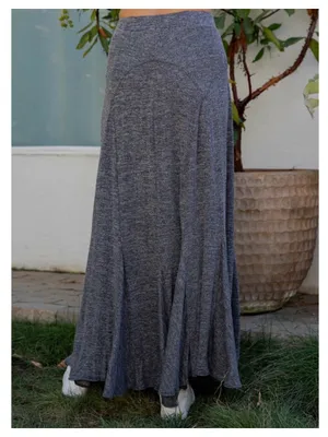 Young Threads Graphite Heathered Knit Bias Cut Godet Maxi Skirt Boho NWT Size S thumbnail 3