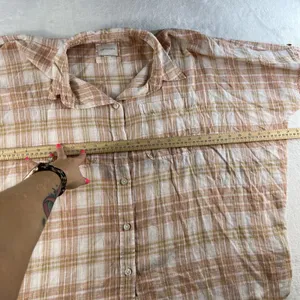 American Eagle Sz L Shirt Oversized Linen Plaid Button Up Boho Relaxed Fit Top thumbnail 14
