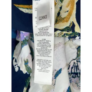 CHICO'S 0 Floral Peasant Blouse Women Small 4 Navy Blue Long Sleeve Split‎ Neck thumbnail 11