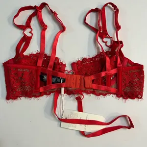 NWT For love & lemons Rosa‎ Red lace underwire strappy bra hearts Rose thumbnail 6