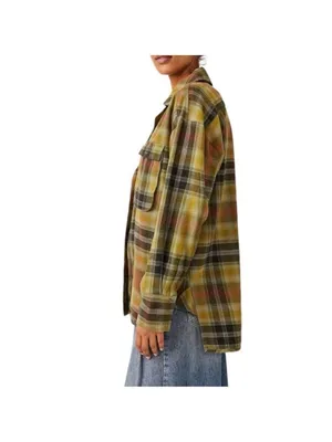 Free People We The Free Izzy Cargo Shirt plaid oversized Shacket Green Grunge M thumbnail 4