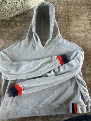 KULE Gray Hoodie with Red & Navy Cuff Trim thumbnail 1
