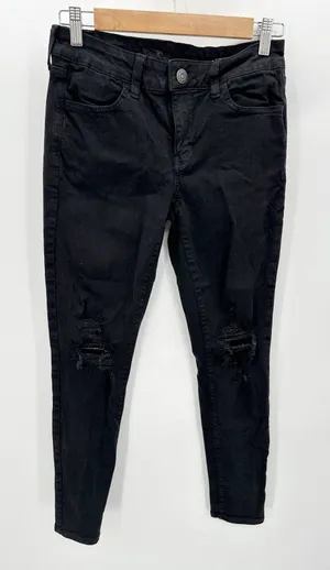 American Eagle AEO‎ Black Denim Distressed Jeggings Women's Size 8 Regular 8R thumbnail 1