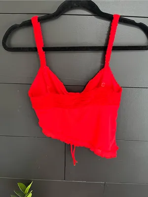 EDIKTED Red Going Out Tank Top College Life Ruched Hot Crop Shirt Women’s Sz XS thumbnail 2