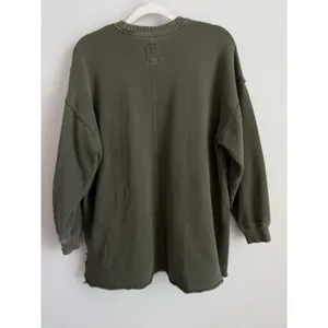 Aerie Down to Earth Crewneck Sweatshirt Olive Green Oversized Boho Lounge Small thumbnail 4
