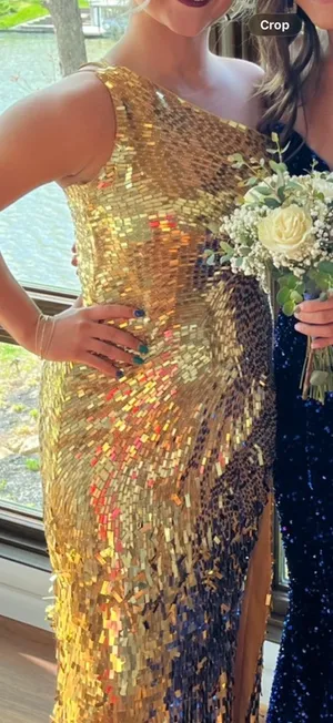 Gold One Shoulder Sherri Hill Dress thumbnail 5