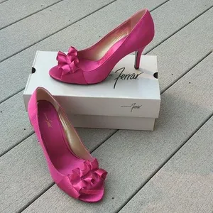 NWT Jacqueline Ferrar Satin Tiffany Peep Toe Heels | Satin Peep Toe Heels thumbnail 1