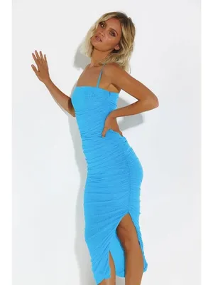 SNDYS Simone Midi Mesh Dress in Blue Xsmall New Womens Bodycon thumbnail 9