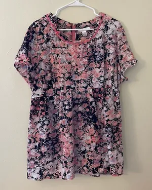 Motherhood Maternity pink floral top ruched vintage single‎ stitch women’s shirt thumbnail 1