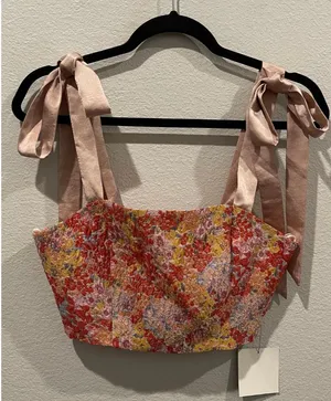 Lulus Red Pink Floral Zipper Crop Top thumbnail 2