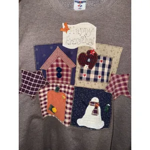VTG Jerzees Crewneck Sweatshirt XL Patchwork Country Farmhouse Snowman thumbnail 2