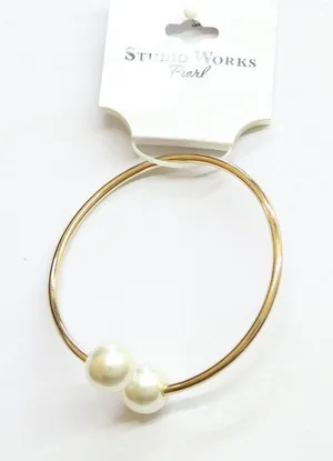 NWT Studio Works Pearl Pearl Open Cuff Bracelet Gold / White 3" thumbnail 1