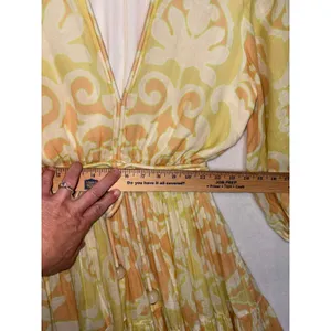 Alexis Capri Yellow Orange Abstract V-Neck Mini Dress $598 flowy coquette XS thumbnail 5