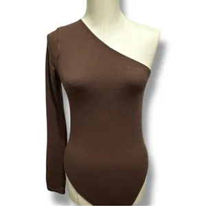 229 Forever 21 | EUC Chocolate Brown One-Shoulder Bodysuit (Size S/M) thumbnail 3