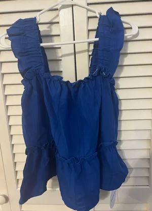 Ruffle trim peplum top Blue thumbnail 1