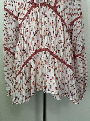 Miss Me Boho Woven Pointelle Lace Up Dolman Sleeves Peasant Top, Sz Medium thumbnail 5