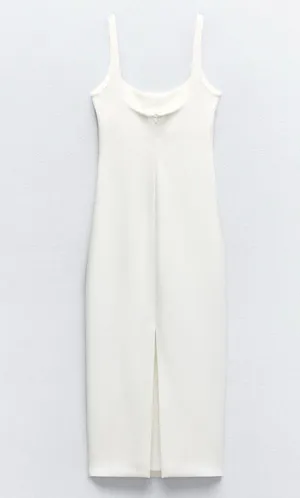 ❗️NWT ZARA White Fitted Midi Dress White Sleeveless Dress, Size L 🔼 thumbnail 8