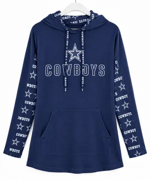 Dallas Cowboys NFL Hooded Sleep Shirt Women's Small Blue Long Sleeve Pajama Top thumbnail 1