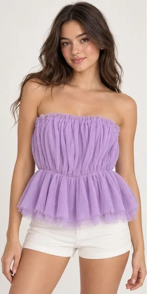 Pink Lily Tube Top Women Medium Purple Tulle Peplum Fairycore Pleated MA647 thumbnail 1