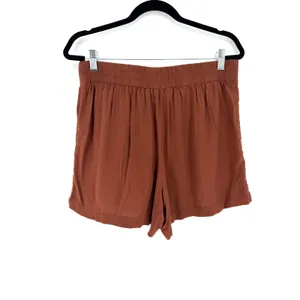 Wildfox Shorts High Waisted Pull On Large Rust Brown Rayon Pockets Summer Boho thumbnail 3