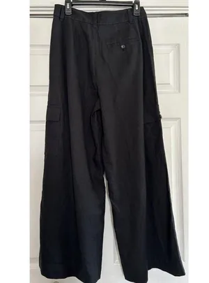 Madewell Womens Wide Leg Linen Blend Cargo Pants in True Black Size 6 thumbnail 4