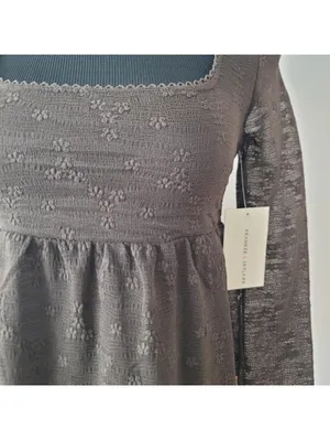 Chocolate Brown Sheer Peplum Floral Top Sz M New Festival thumbnail 6