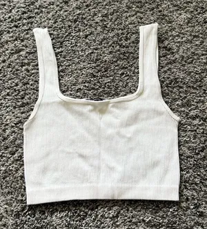 Zara Ribbed Square-Neck Crop Top - Cream thumbnail 1