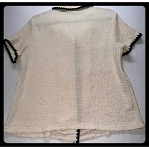 Unbranded Pajama Set Medium Cream‎ Black Trim Seersucker Loungewear thumbnail 5