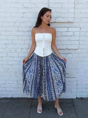 Free People Vtg Silver Stream blue & white capri gaucho pants/ skirt One size #hippie #cottagecore #boho #festival #eurosummer thumbnail 2
