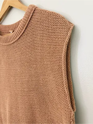 Free People Knit Sweater Vest XS Brown Cotton Cropped Chunky Knit Boho thumbnail 4