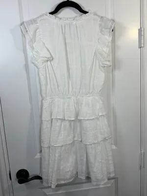 Fate White Cotton V-Neck Tiered Ruffle Mini Dress Size S thumbnail 5