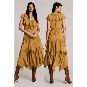Anthropologie V-Neck Ruffle Midi Dress thumbnail 2