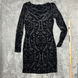 Mystic Black Velvet Sheer Burnout Bodycon Dress Sparkly Long Sleeve‎ Goth Witchy thumbnail 2
