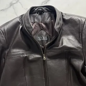 N.Y.D.A Leather Jacket Women Brown Soft Full Zip Modern Minimalist Moto Sz Large thumbnail 6