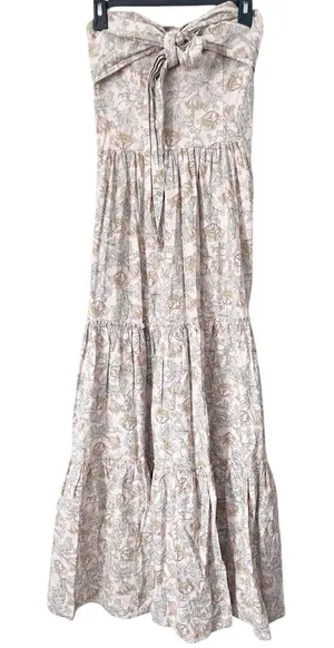 Happy X Nature Floral‎ Bohemian Cotton Strapless Tiered Maxi Dress Size XS thumbnail 1
