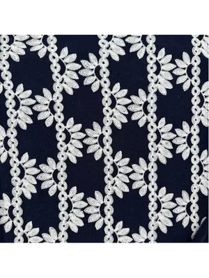 J Crew Lightweight Sweater Navy Blue Cream Embroidery Preppy Daisy Size Medium thumbnail 4