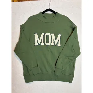 Anthropologie oversized Green MOM Chenille Patch Mock Neck Sweatshirt XS fits M thumbnail 2
