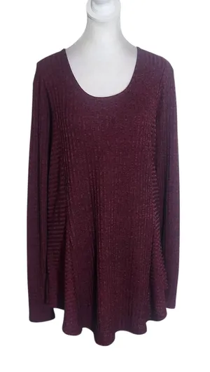 Maurices Burgundy and Black Ribbed Knit Tunic Size XL thumbnail 1